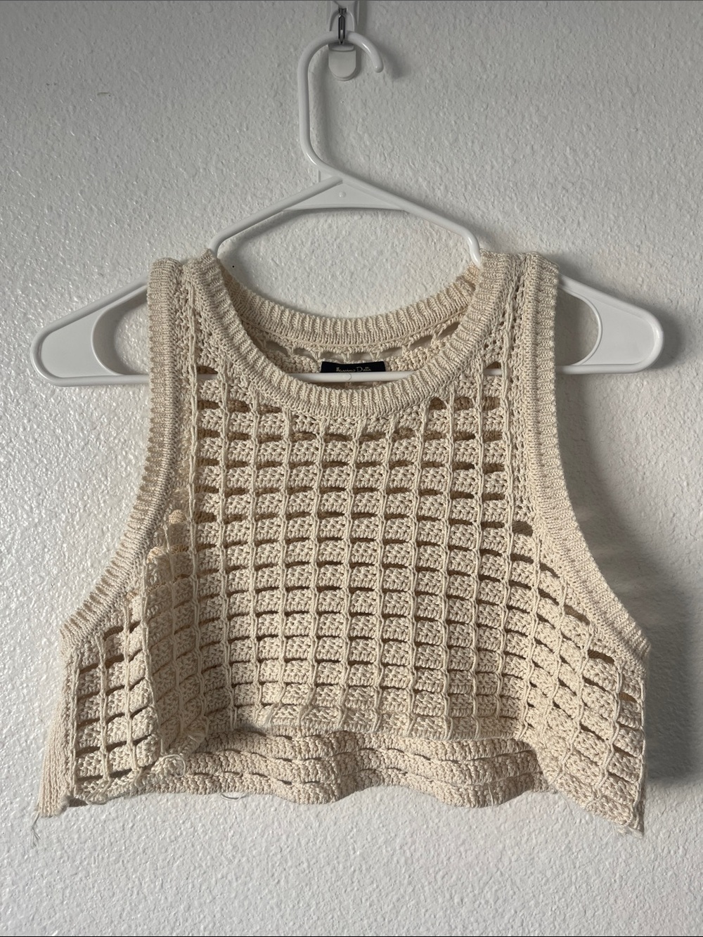 massimo dutti Crochet Knit Crop Tank Top - Cream size small